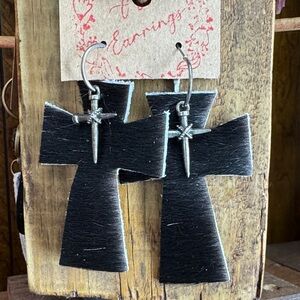 Edgy Black Cross Earrings